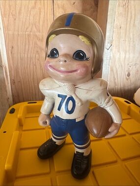 Vtg Blue and White Football Player Kids Toy Figurine